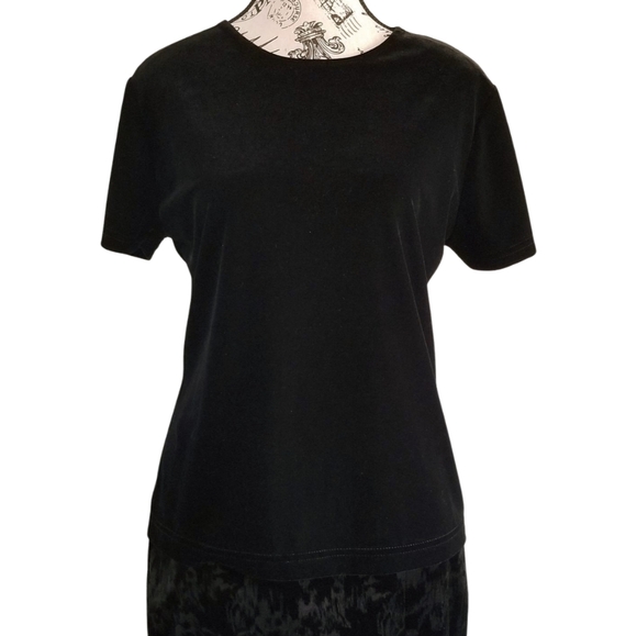 Vintage 90s black velvet basic top with ruffle sleeves - Picture 4 of 6